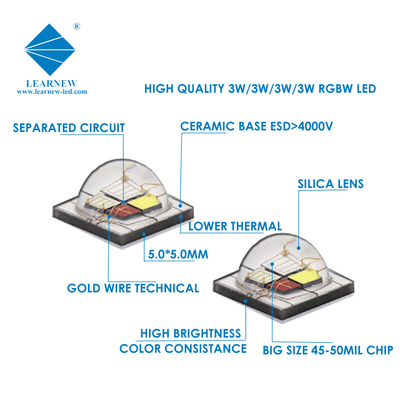 12W SMD5050 RGBW चिप्स 350mA 620-630nm 520-530nm 460-470nm 3000K स्टेज लाइट्स के लिए