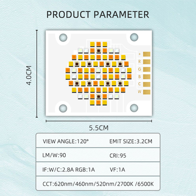 180W पांच रंग COB एलईडी चिप्स RGBCW उच्च शक्ति एलईडी चिप VF 24V EMIT आकार 32mm आउटलेट