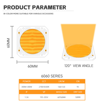 OEM ODM तरंग दैर्ध्य BI रंग 205V SMD एलईडी चिप गर्म सफेद + सफेद 6060 SMD एलईडी चिप उत्सर्जित