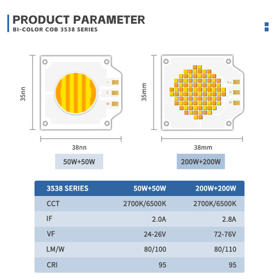 2700k 6500k समायोज्य सीसीटी एलईडी सीओबी 500W 200W उच्च शक्ति Ra95 Ra97 COB फोटोग्राफी लैंप के लिए एलईडी चिप