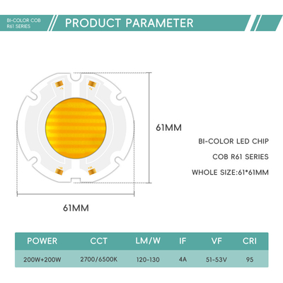 200W चिप 6060 एलईडी सीओबी चिप फोटोग्राफी के लिए प्रकाश VF42-46V 51-53V एलएम/डब्ल्यू 95