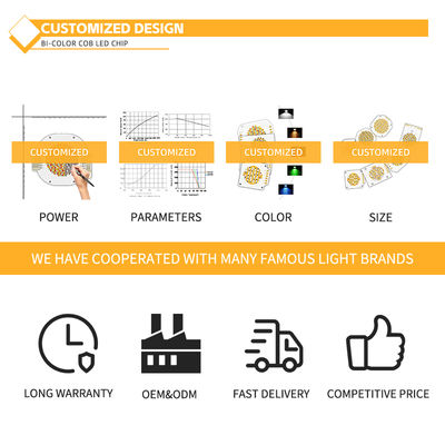 द्वि रंगीन उच्च सीआरआई सीओबी एलईडी 30W/40W/50W/80W 2in1 गर्म सफेद और ठंडा सफेद 2424 एलईडी सीओबी चिप