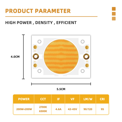फोटोग्राफी प्रकाश के लिए द्वि रंग COB एलईडी चिप 200W 4055 2700K/6500K