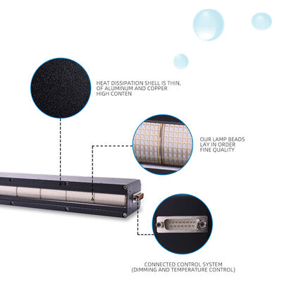 दीर्घ जीवन काल AC220V 1200W क्योरिंग यूवी एलईडी सिस्टम 395nm 310mm लंबाई प्रिंटिंग मशीन 12w/cm2 0-12V डिमिंग ऑफसेट प्रिंटर