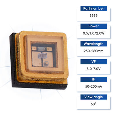 1W 3535 यूवीसी एलईडी दीपक मोती गहरी पराबैंगनी नसबंदी ठोसकरण अलमारी कीटाणुशोधन उत्सर्जित रंग तरंग दैर्ध्य 250-280nm